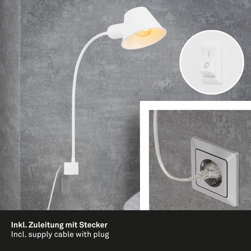 Briloner 2079-016 - Lámpara flexible de pared 1xE27/10W/230V blanco