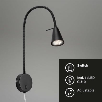 Briloner 2082-015 - Aplique LED COMFORT LIGHT 1xGU10/5W/230V negro