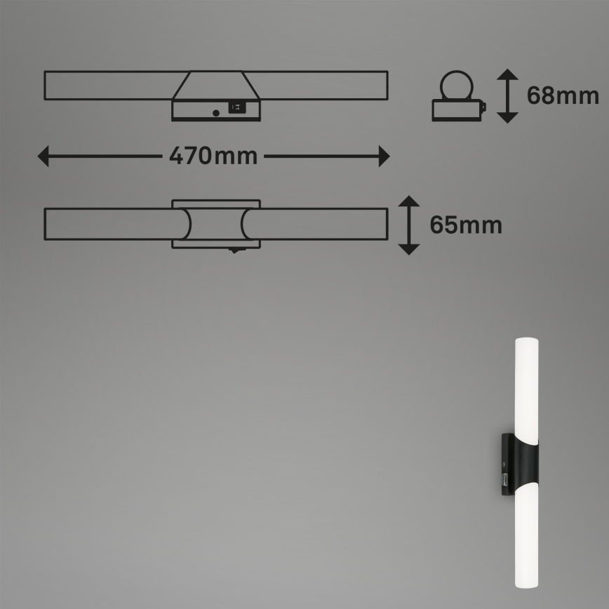 Briloner 2111-115 - Aplique LED para espejo de baño LED/11W/230V IP44 47 cm negro
