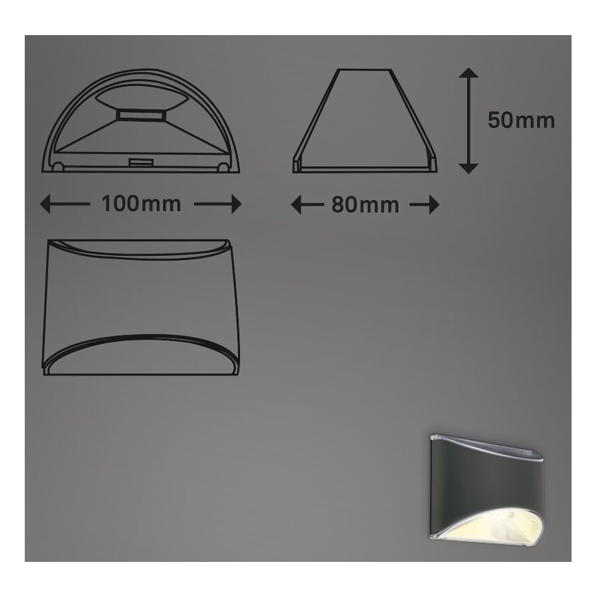 Briloner 3133015 - Aplique solar de pared LED LED/2W/3,7V IP44 3000K 300 mAh