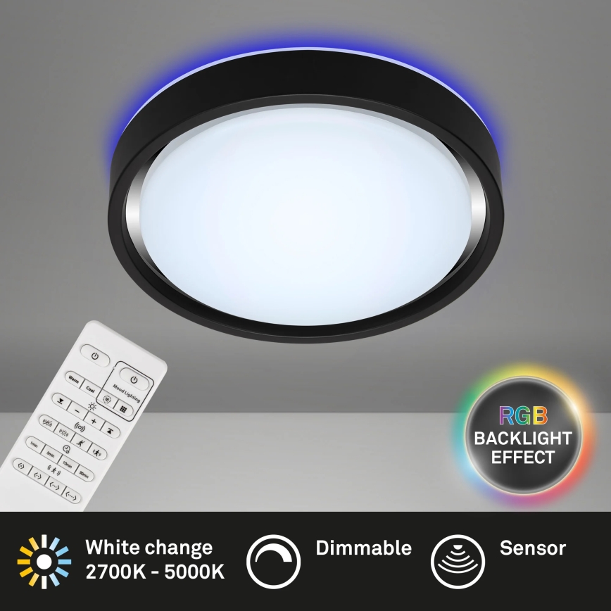 Briloner 3227-015 - Lámpara de techo LED RGB regulable con sensor TALENA LED/24W/230V negro + mando a distancia