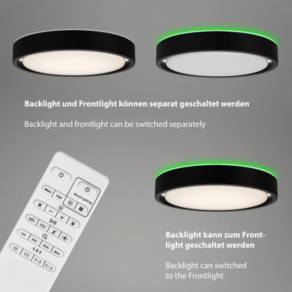 Briloner 3227-015 - Lámpara de techo LED RGB regulable con sensor TALENA LED/24W/230V negro + mando a distancia
