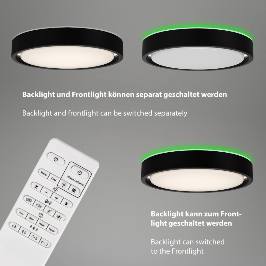 Briloner 3227-015 - Lámpara de techo LED RGB regulable con sensor TALENA LED/24W/230V negro + mando a distancia