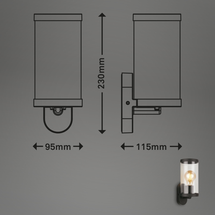 Briloner 3600-015 - Aplique de exterior KAIRO 1xE27/12W/230V IP44 negro