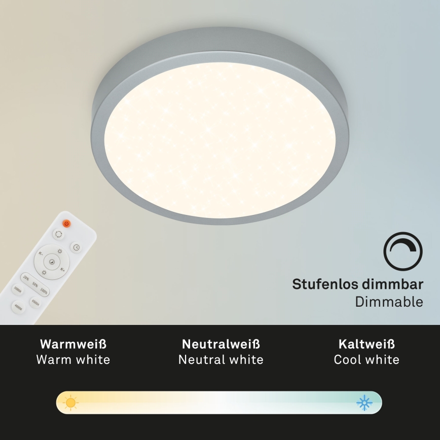 Briloner 3701-014 - Plafón LED regulable RUNA LED/18W/230V 2700-6500K plata + control remoto