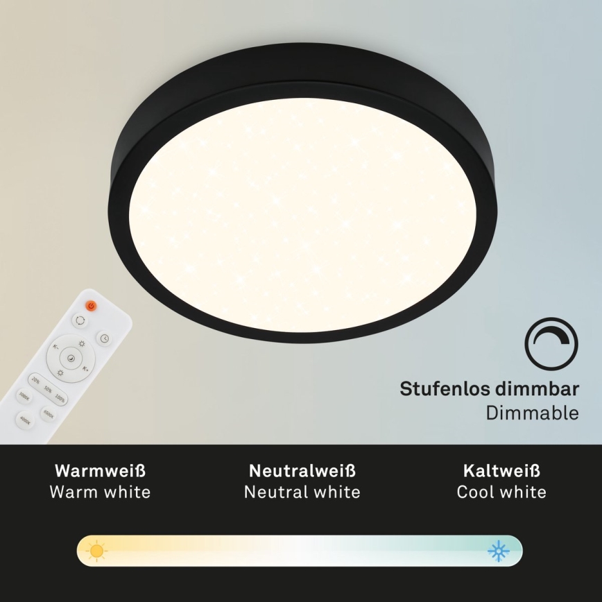 Briloner 3704-015 - Plafón LED regulable RUNA LED/22W/230V 2700-6500K negro + control remoto