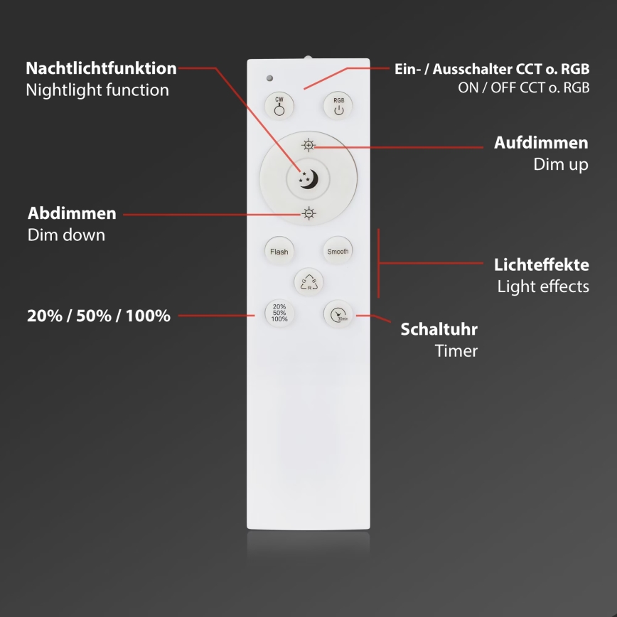 Briloner 3709-014 - Plafón LED RGBW regulable LED/22W/230V 4000K diá. 38 cm plata + control remoto