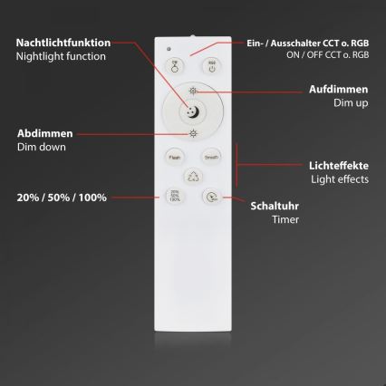 Briloner 3709-016 - Plafón LED RGBW regulable LED/22W/230V 4000K diá. 38 cm blanco + control remoto