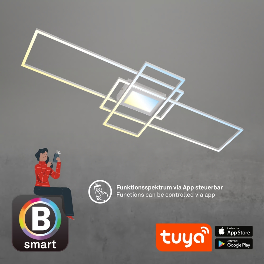 Briloner 3812019-LED Plafón regulable RAM 56W/230V Wi-Fi Tuya 111x42 cm + mando a distancia