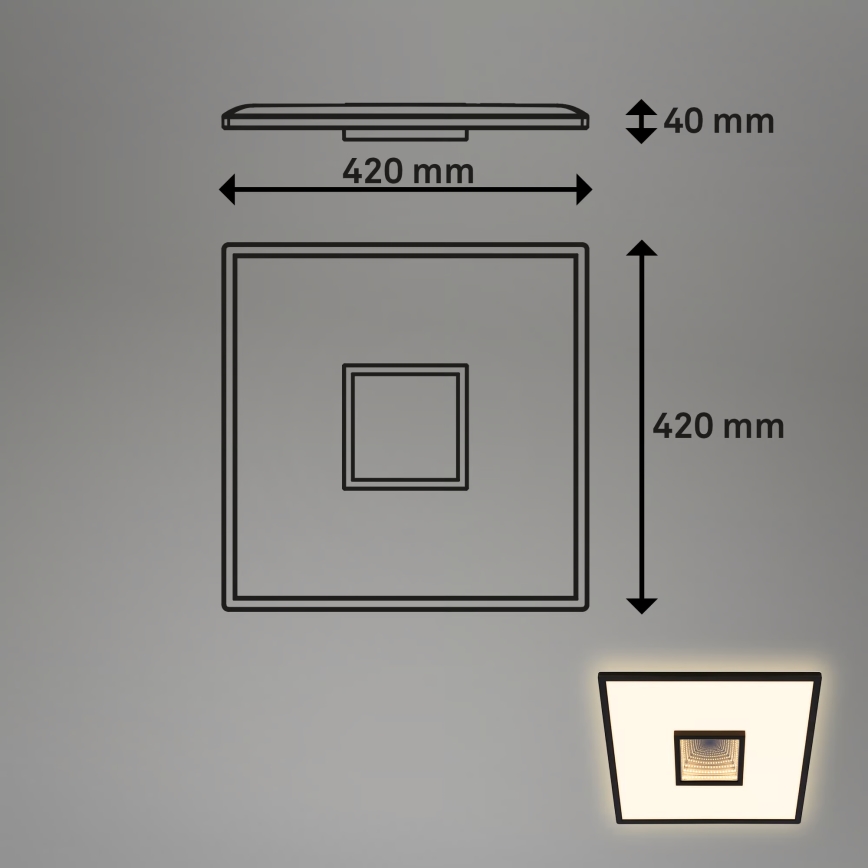 Briloner 3848015 - Plafón LED TORO 18W/230V 42x42 cm negro