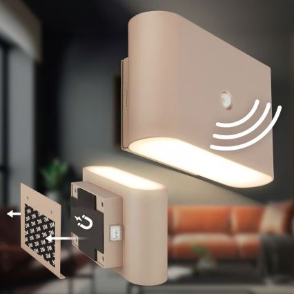 Briloner 3878011 - Aplique de pared LED recargable con sensor de movimiento y crepuscular CHAT LED/3W/5V 2000 mAh beige