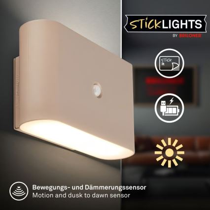 Briloner 3878011 - Aplique de pared LED recargable con sensor de movimiento y crepuscular CHAT LED/3W/5V 2000 mAh beige