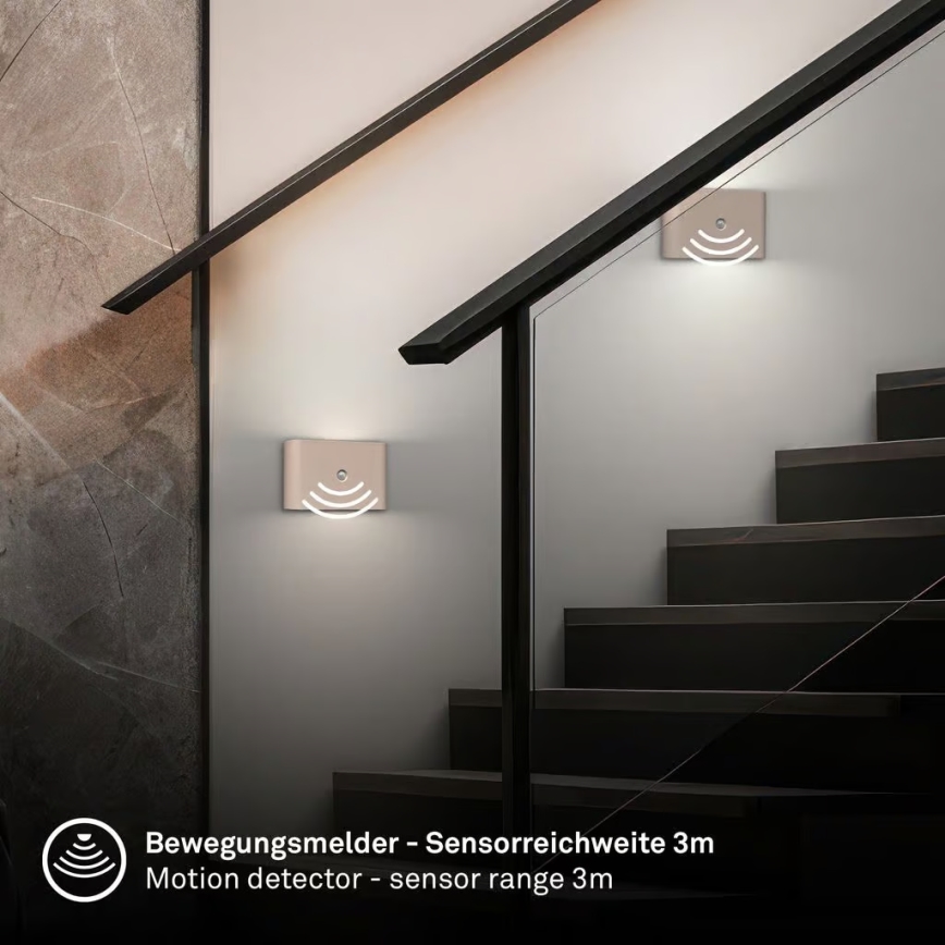 Briloner 3878011 - Aplique de pared LED recargable con sensor de movimiento y crepuscular CHAT LED/3W/5V 2000 mAh beige