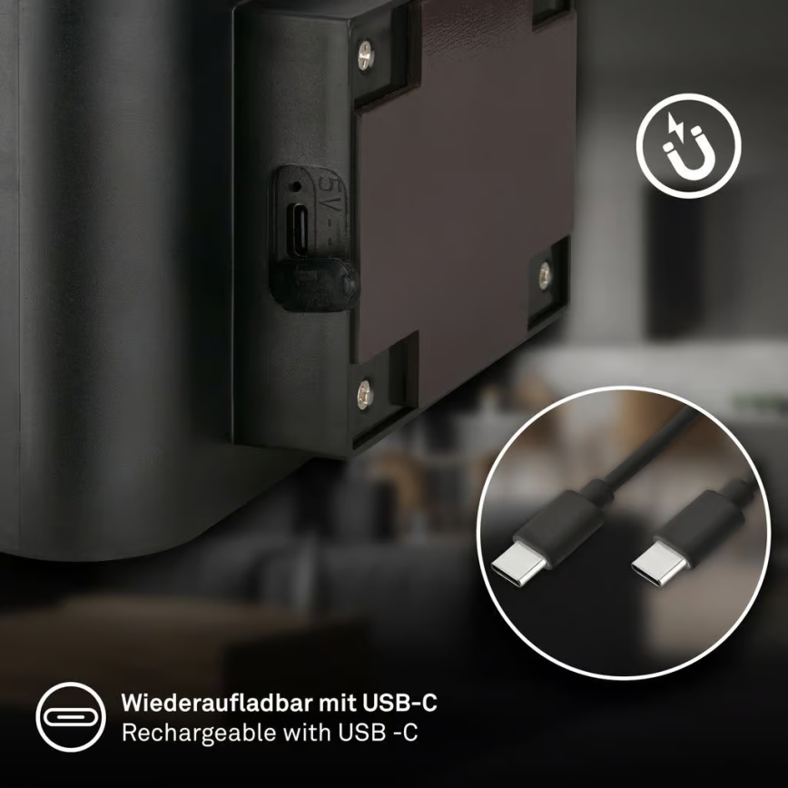 Briloner 3878015 - Aplique de pared LED recargable con sensor de movimiento y detector crepuscular CHAT LED/3W/5V 2000 mAh negro