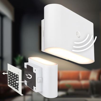 Briloner 3878016 - Aplique de pared recargable LED con sensor de movimiento y crepuscular CHAT LED/3W/5V 2000 mAh blanco