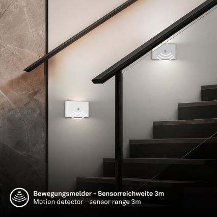 Briloner 3878016 - Aplique de pared recargable LED con sensor de movimiento y crepuscular CHAT LED/3W/5V 2000 mAh blanco