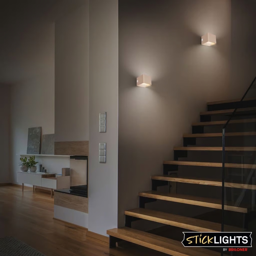 Briloner 3879011 - Aplique de pared LED recargable con sensor de movimiento y de crepúsculo BORRA LED/1,5W/5V 3600 mAh beige