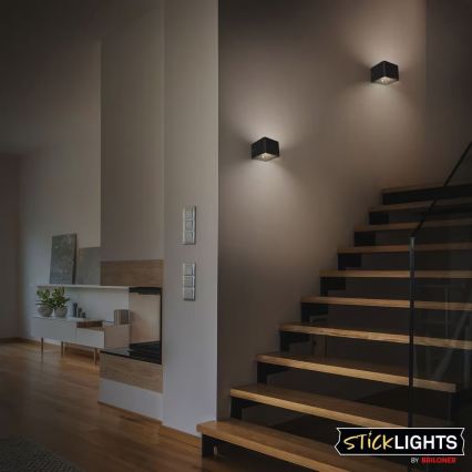 Briloner 3879015 - Aplique de pared LED recargable con sensor de movimiento y crepuscular BORRA LED/1,5W/5V 3600 mAh negro