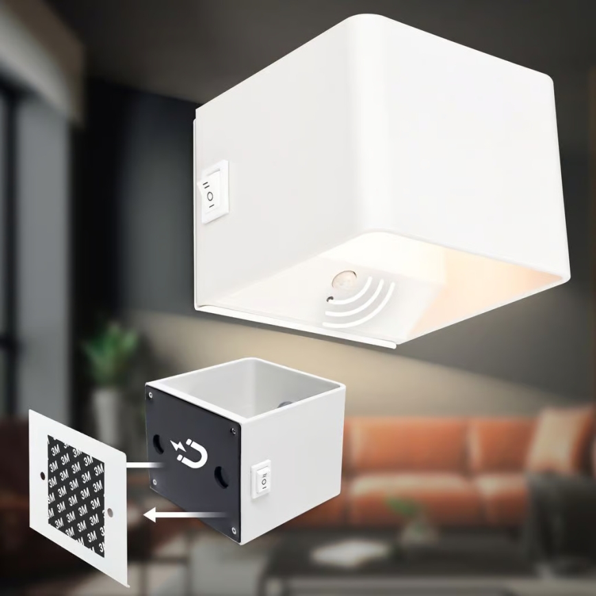 Briloner 3879016 - Aplique de pared LED recargable con sensor BORRA LED/1,5W/5V 3600 mAh blanco