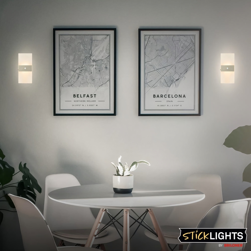 Briloner 3888012 - Aplique de pared LED recargable con sensor de movimiento y de crepúsculo AURA LED/2,5W/5V 1800 mAh cromado mate