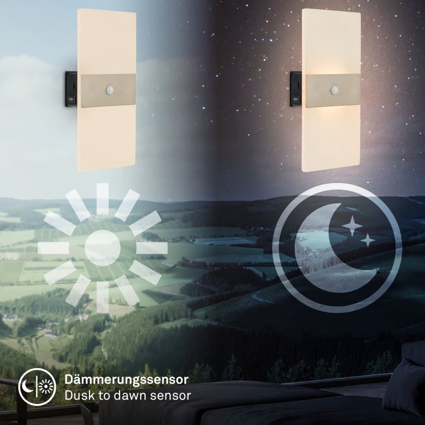Briloner 3888012 - Aplique de pared LED recargable con sensor de movimiento y de crepúsculo AURA LED/2,5W/5V 1800 mAh cromado mate