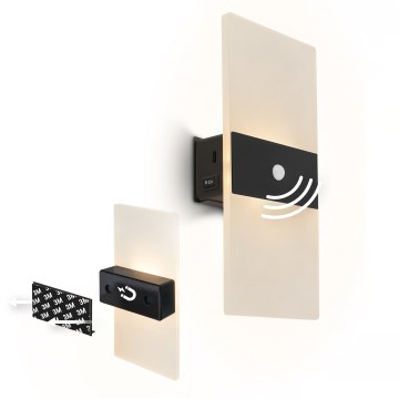 Briloner 3888015 - Aplique de pared LED recargable con sensor de movimiento y de crepúsculo AURA LED/2,5W/5V 1800 mAh negro