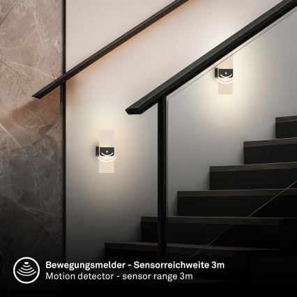 Briloner 3888015 - Aplique de pared LED recargable con sensor de movimiento y de crepúsculo AURA LED/2,5W/5V 1800 mAh negro