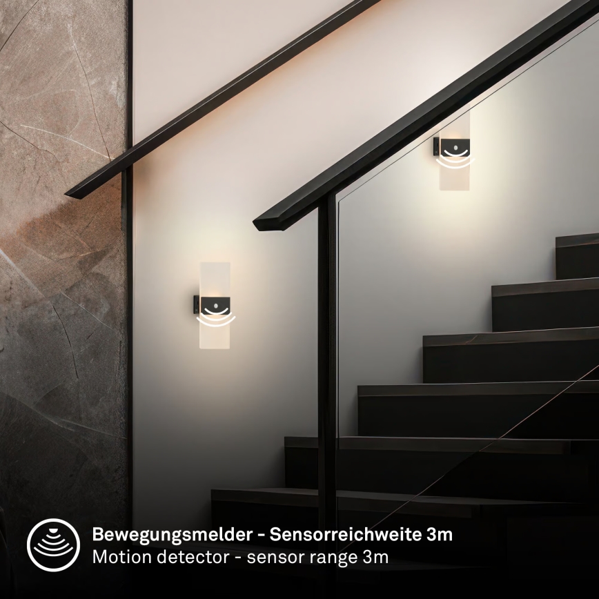 Briloner 3888015 - Aplique de pared LED recargable con sensor de movimiento y de crepúsculo AURA LED/2,5W/5V 1800 mAh negro