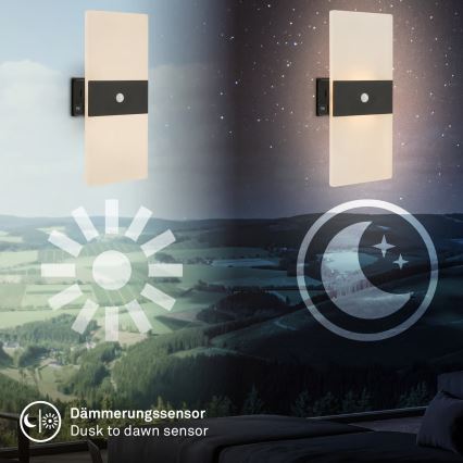 Briloner 3888015 - Aplique de pared LED recargable con sensor de movimiento y de crepúsculo AURA LED/2,5W/5V 1800 mAh negro