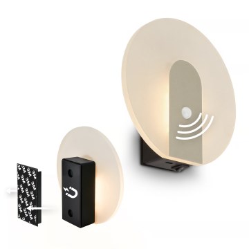 Briloner 3889012 - Aplique de pared LED recargable con sensor de movimiento y sensor crepuscular TARO LED/2,5W/5V 1800 mAh cromo mate