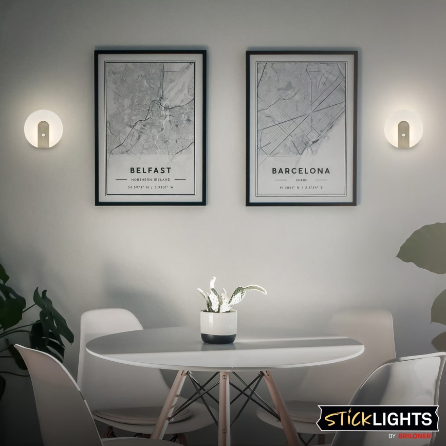 Briloner 3889012 - Aplique de pared LED recargable con sensor de movimiento y sensor crepuscular TARO LED/2,5W/5V 1800 mAh cromo mate