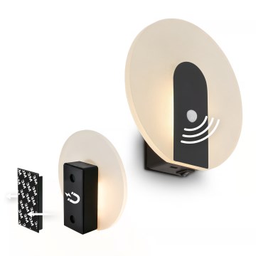 Briloner 3889015 - Lámpara de pared LED recargable con sensor de movimiento y de crepúsculo TARO LED/2,5W/5V 1800 mAh negra