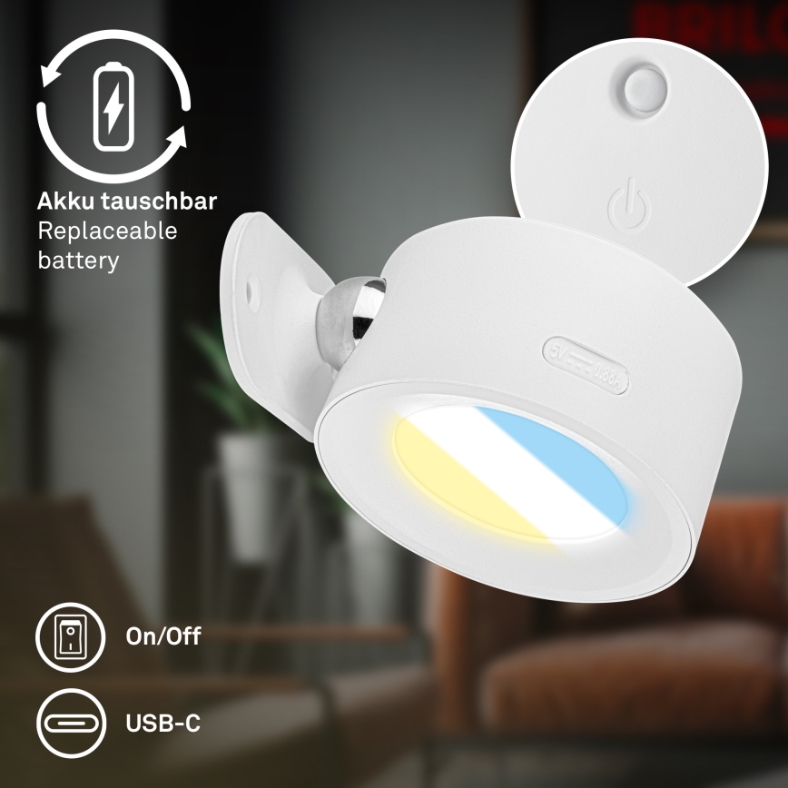 Briloner 3896016 - Aplique de pared recargable LED regulable TARI LED/1,6W/5V 1500 mAh blanco