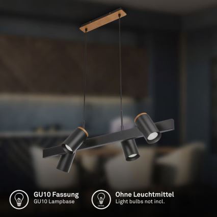 Briloner 4059045 - Lámpara colgante ERA con cable 4xGU10/10W/230V, color negro