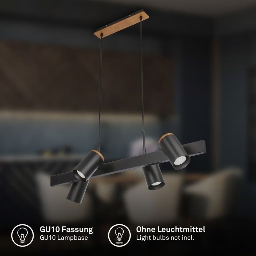 Briloner 4059045 - Lámpara colgante ERA con cable 4xGU10/10W/230V, color negro