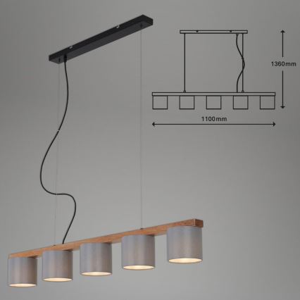 Briloner 4075-054 - Lámpara colgante con cable 5xE14/25W/230V