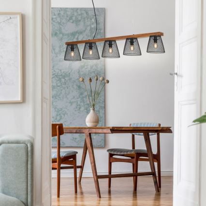 Briloner 4077-055 - Lámpara colgante con cable WOOD & STYLE 5xE14/25W/230V madera de caucho (hevea)