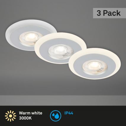 Briloner 7039034 - Set de 3 downlights empotrables LED para baño, 3xLED/5W/230V, IP44, cromo mate