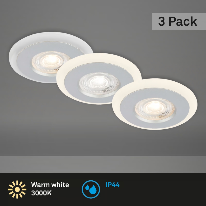 Briloner 7039034 - Set de 3 downlights empotrables LED para baño, 3xLED/5W/230V, IP44, cromo mate