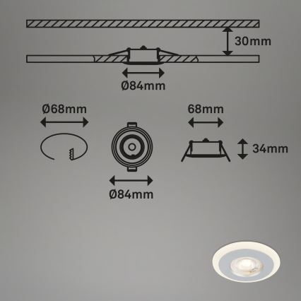 Briloner 7039034 - Set de 3 downlights empotrables LED para baño, 3xLED/5W/230V, IP44, cromo mate