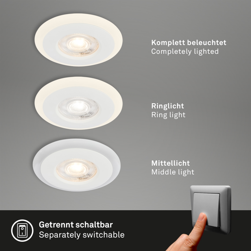 Briloner 7039036 - Juego de 3 downlights empotrados para baño 3xLED/5W/230V IP44 blanco