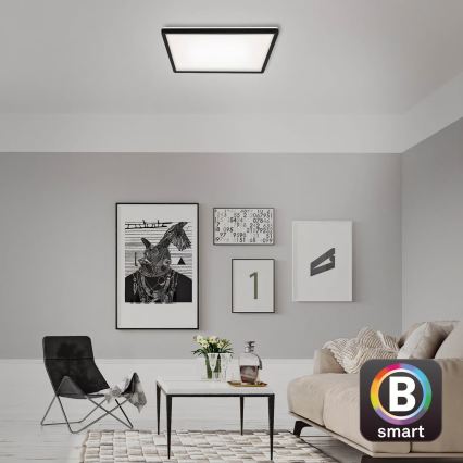 Briloner 7060-015 - Panel LED SLIM regulable de montaje en superficie, 22 W/230 V, 2700–6500 K, 42x42 cm, negro, Wi-Fi Tuya + mando a distancia