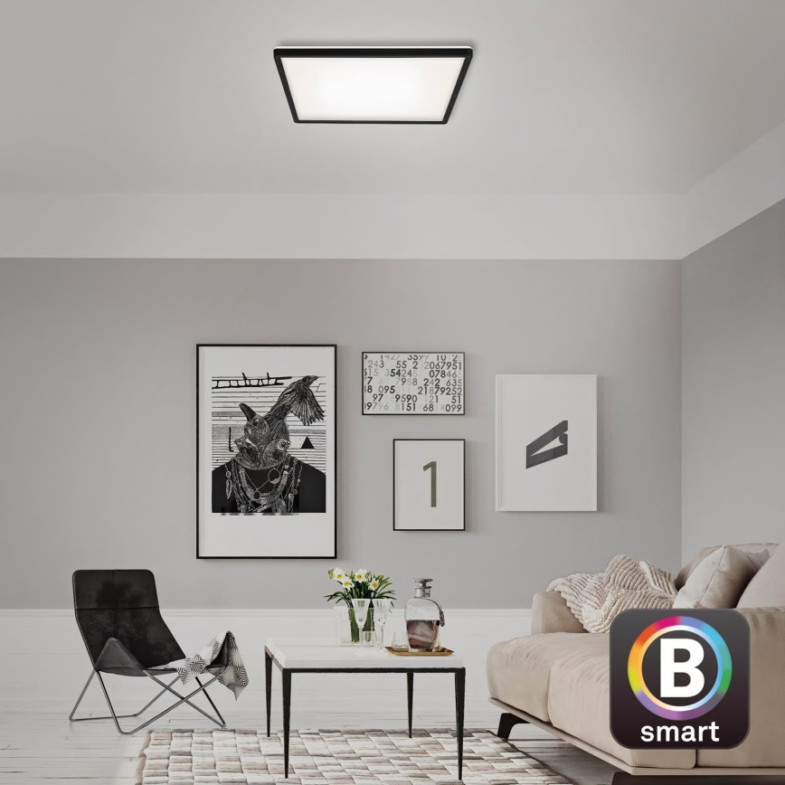 Briloner 7060-015 - Panel LED SLIM regulable de montaje en superficie, 22 W/230 V, 2700–6500 K, 42x42 cm, negro, Wi-Fi Tuya + mando a distancia