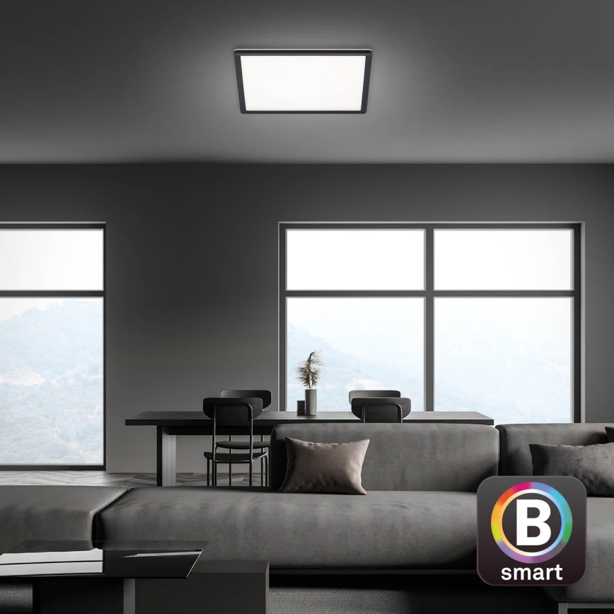 Briloner 7060-015 - Panel LED SLIM regulable de montaje en superficie, 22 W/230 V, 2700–6500 K, 42x42 cm, negro, Wi-Fi Tuya + mando a distancia