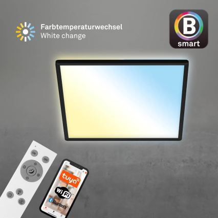 Briloner 7060-015 - Panel LED SLIM regulable de montaje en superficie, 22 W/230 V, 2700–6500 K, 42x42 cm, negro, Wi-Fi Tuya + mando a distancia
