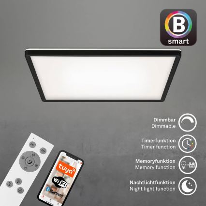 Briloner 7060-015 - Panel LED SLIM regulable de montaje en superficie, 22 W/230 V, 2700–6500 K, 42x42 cm, negro, Wi-Fi Tuya + mando a distancia