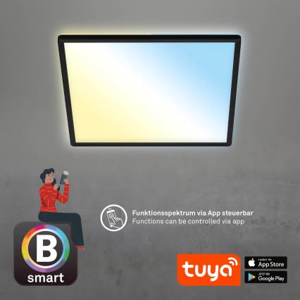 Briloner 7060-015 - Panel LED SLIM regulable de montaje en superficie, 22 W/230 V, 2700–6500 K, 42x42 cm, negro, Wi-Fi Tuya + mando a distancia