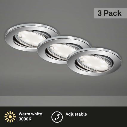 Briloner 7221-038 - SET 3x Lámpara empotrada LED para baños 1xGU10/3W/230V IP23 cromo brillante