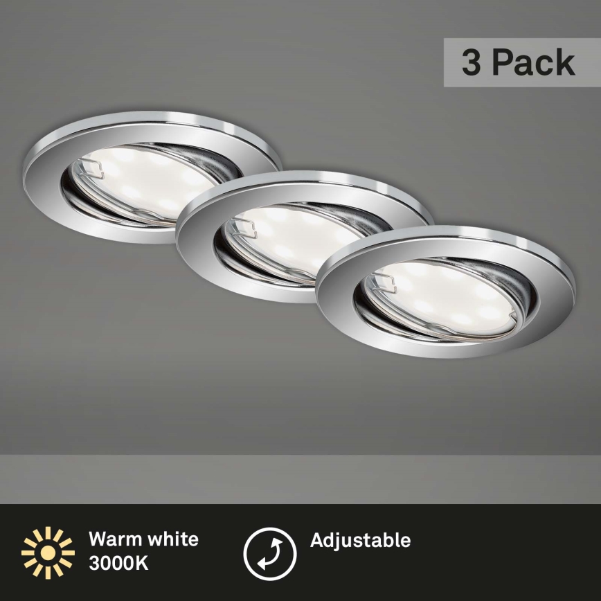 Briloner 7221-038 - SET 3x Lámpara empotrada LED para baños 1xGU10/3W/230V IP23 cromo brillante