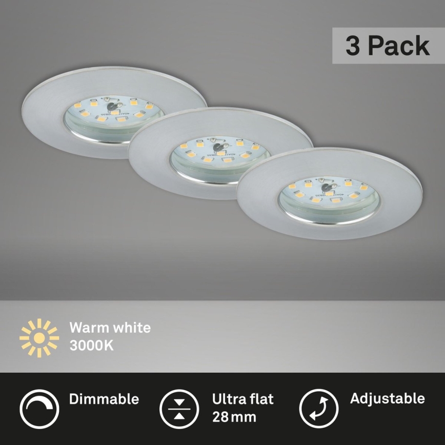 Briloner 7231-039 - Juego de 3 focos empotrados LED regulables para baño, LED/5,5W/230V, IP44, cromo mate